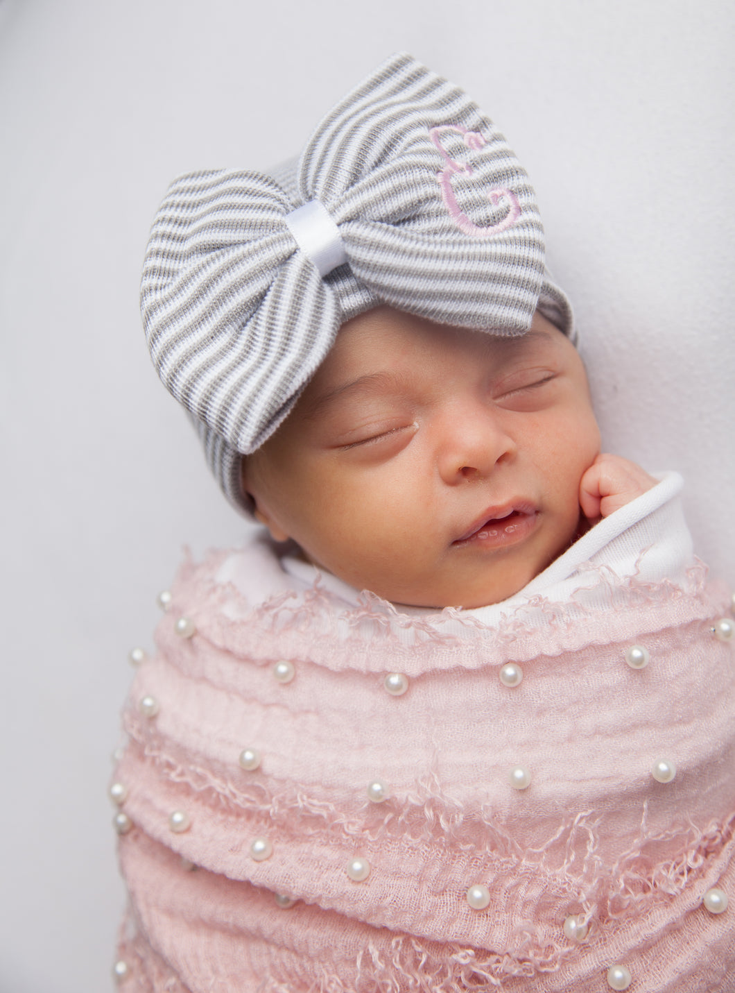 Grey Stipe Newborn Hat