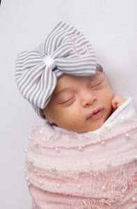 Grey Stipe Newborn Hat