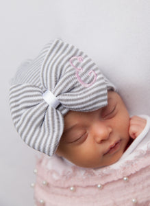 Grey Stipe Newborn Hat