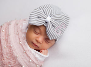 Grey Stipe Newborn Hat